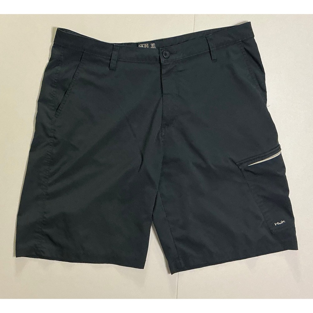 Huk Performance Baggy Fishing Shorts Mens 38 Gray Black‎ Cargo Stretch Quick Dry